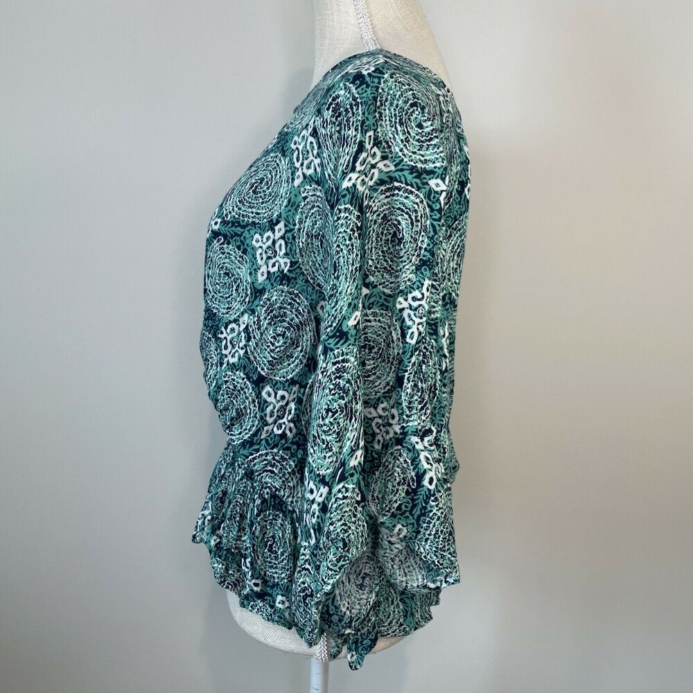 World Market Bohemian Hippie Geometric Smocked Waist Poncho Blouse Green Small - Picture 4 of 12